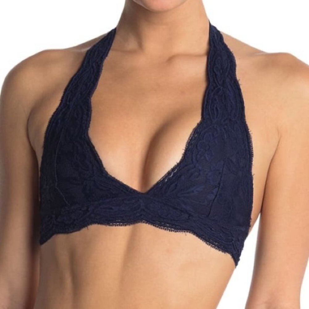 New French Affair Women Purple Bralette Halter Lace Seaport Size Large